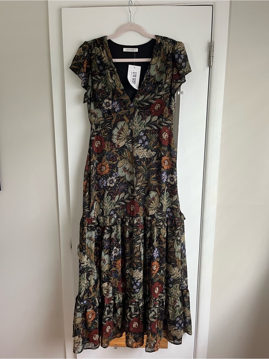 12th Tribe Dresses & Skirts - 12th Tribe Black Floral Maxi Dress with Olive & Rust Accents
